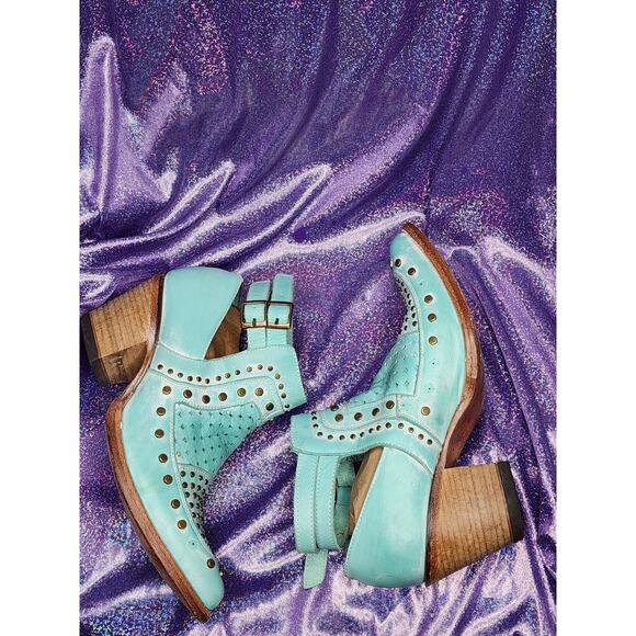 Corral Turquoise Stud Woven Snip Toe Western Cowgirl Buckle Straps Mules Sz 8 - Picture 3 of 8